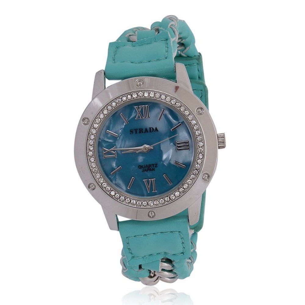 STRADA Watch Faux Leather Band Aqua Blue
